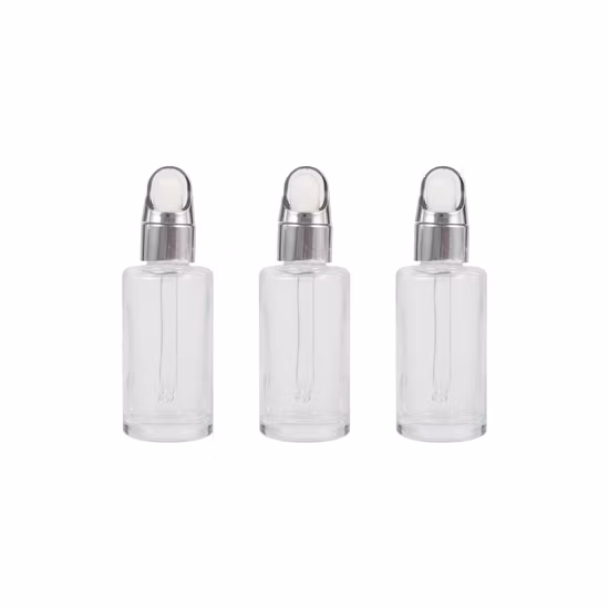 Kosmetische Verpackung, runde Glasflasche, Aluminiumkappen, Tropfpipette für ätherische Rosenölflaschen