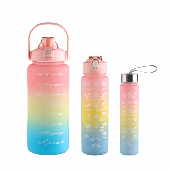 Motivierendes Sport- und Fitness-Wasserflaschenset aus Kunststoff mit Farbverlauf und Time Maker